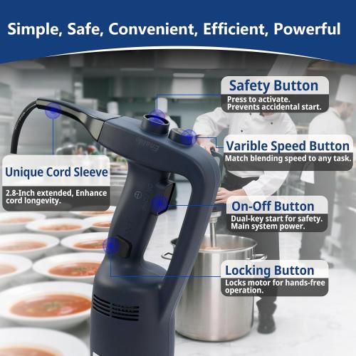 VONCI 500W Commercial Immersion Blender, 16 SUS 304 Removable Shaft, Heavy Duty Power Hand Mixer with Variable Speed 6000-20000RPM, Professional Electric Stick Blender for Restaurant Kitchen Use.