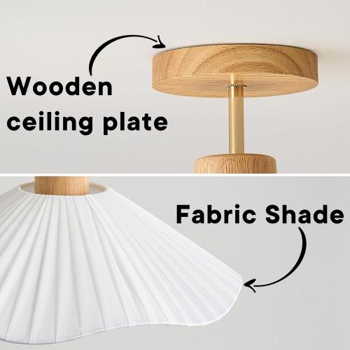 Flower Ceiling Light for Hallway,Semi Flush Mount Ceiling Light with Fabric Shade,Modern Ceiling Light Fixture with Wooden Base for Bedroom, Porch, Entryway(15.7 Inch)