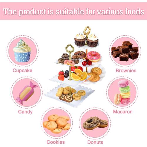 Dessert Table Display,10Pcs Cake Stand Set,4 Pcs 3 Tiered Cupcake Stands and 6 Pcs Dessert Trays Serving Trays for Party Baby Shower Wedding Tea Party