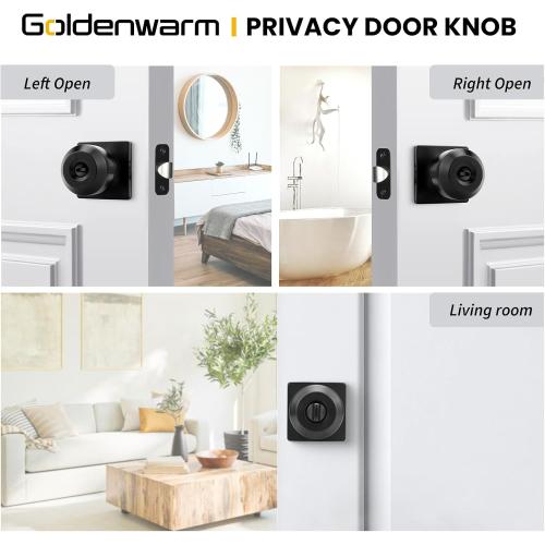 goldenwarm Black Door Knobs, Matte Black Privacy Door Knob Interior, Square Interior DoorKnobs for Bedroom, Bathroom, (6 Pack)