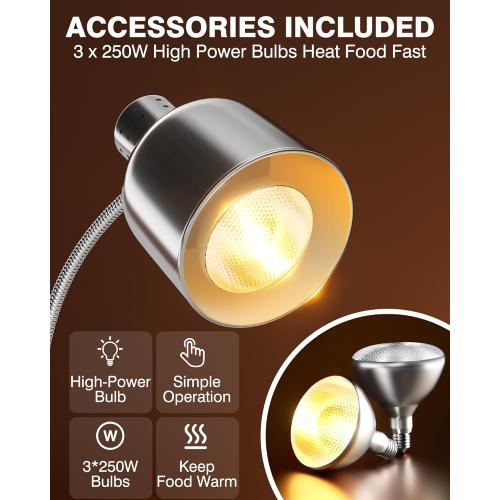 PYY Commercial Food Warmer - 2-Head Electric Heating Lamp, 500W Stainless Steel Catering Food Warming Lamp for Restaurant Kitchen, Cafeteria