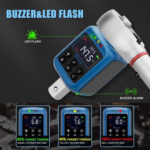 Digital Torque Adapter 1/2, 2.2-147.5 Ft-lb/3-200 Nm, Digital Torque Wrench Converter with ±2% Accuracy, Buzzer and LED Indicator, 2 Modes, 4 Units, 3/8'' & 1/4'' Adapters for Car, Moto