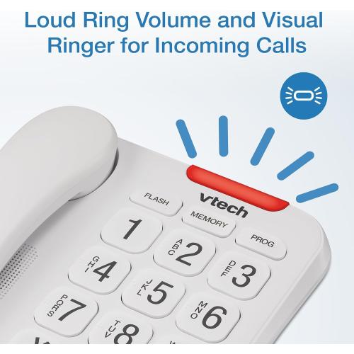 VTech SN1107 Corded Phone with Oversized High-Contrast Buttons, Talking Digits for Seniors, 10 Number Speed Dial, Visual Ringer, Full-Duplex Speakerphone