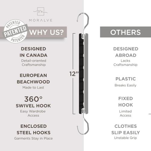 MORALVE Space Saving Hangers for Closet – 4 Pack European Beechwood 6-Tier Shirt Organizer with 360° Swivel Hook – Collapsible Clothes Hanger for Closet Organization (Hangers Not Included)