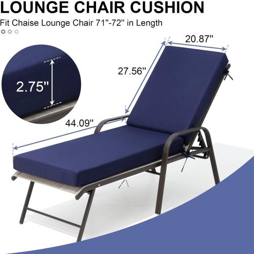 Crestlive Products Outdoor Chaise Lounge Cushions Set of 2, Water Resistant Fade Resistant Patio Furniture Lounge Chair Cushion,72 L x 21 W, Navy