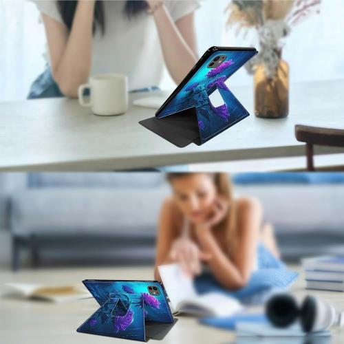 for iPad Pro 13 inch Case 2024 M4 with 360 Degree Rotating Stand Protective Smart Cover with Auto Wake Sleep Case for iPad Pro 13 inch 7th Generation 2024 - Purple Roses Flower in The Rain
