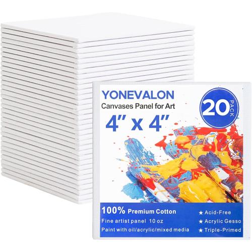 Mini Canvas for Painting 4x4 inch, 20 Pack Small Painting Canvases for Novices & Artists, Gesso Primed Acid-Free 100% Cotton, Blank Canvas Boards Panels for Oil, Watercolor, Acrylic, etc