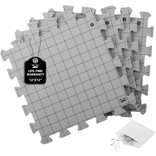 Mr. Pen- Interlocking Blocking Mats, 12” x 12”, 4 Pack with 50 T-Pins | For Knitting & Crochet Projects, Foam Board Design, Includes Pins for Yarn Craft Blocking