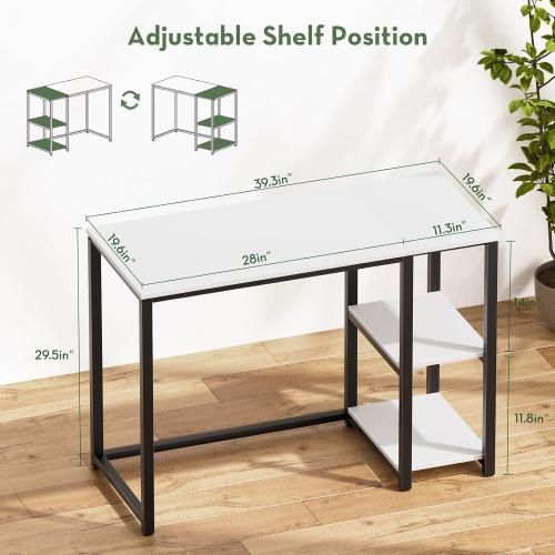 SINPAID 40IN Computer Desk with Shelves, Cream White Sturdy Small Desk for Bedroom, Modern Gaming Table, Office Furniture