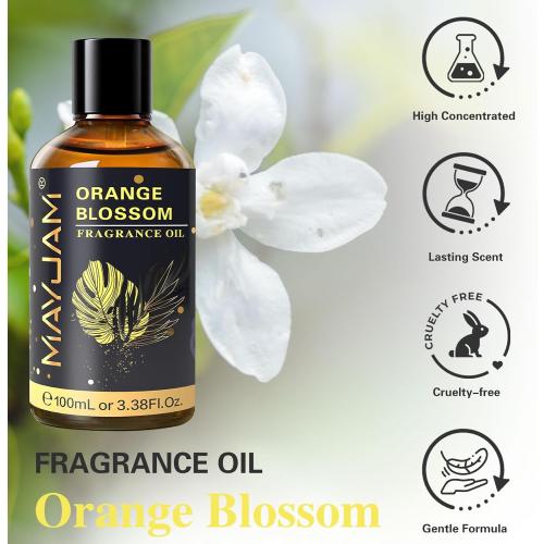 MAYJAM 100ML/3.38FL.OZ Orange Blossom Fragrance Oils with Glass Dropper, Essential Oils for Diffusers, Long Lasting Scented Oils for Soap Candle Making