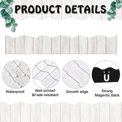 Capoda 24 Pcs Magnetic Borders White Wood Bulletin Board Border Classroom Decorations Magnetic Border Strips Reusable Scalloped Border Trim for Office Whiteboard Chalkboard Back to School Teachers