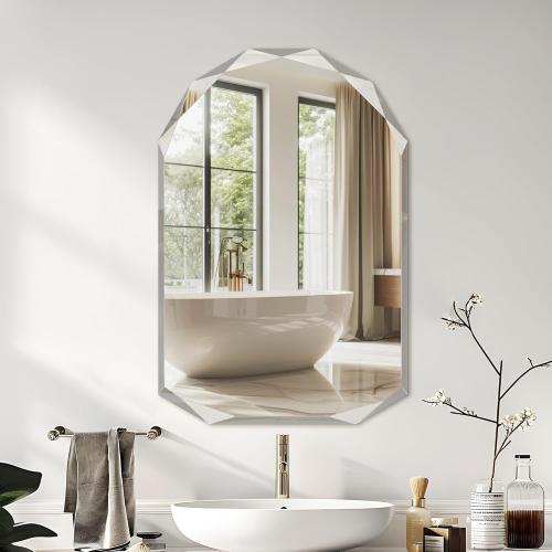 Suidia Bathroom Mirror, 20x 30 Wall Mirror, Frameless Bathroom Mirror with Beveled Edge for Bedroom, Living Room, Entryway, Hallway, Arched Shape