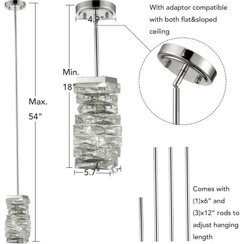 Modern Crystal Pendant Light Bathroom LED Chrome Mini Pendant Lights Kitchen Island, 8W, 4000K, NOT Dimmable