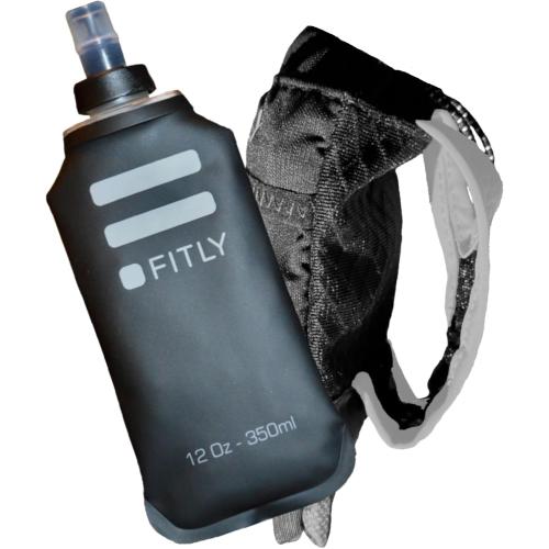 FITLY Running Handheld Water Bottle 12 oz Soft Flask - Hand Water Bottle For Runners, Hiking, Skiing & Outdoor Activity - Fits F2, F2, F3 & F4 Collapsible Flask - Hydration Holder with Pocket