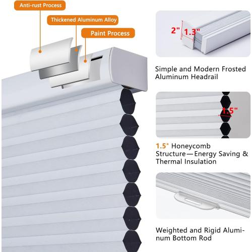 White 23x48 Persilux Custom Blackout Cellular Window Shades Cordless Blinds Honeycomb Blinds for Windows (White 23W x48H) Window Shades for Home, Room Darkening Cellular Door Blinds for Kitchen Easy to Install