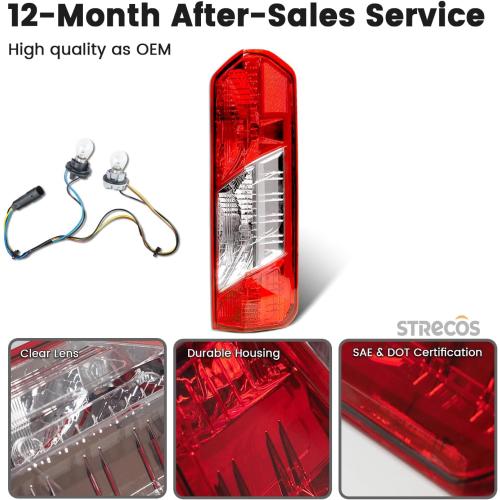 Tail Light Compatible with 2015-2025 Ford Transit 150 250 350 350HD w/Single Rear Wheels Halogen Type Taillight Rear Turn Signal Brake Lamp Assembly w/Harness & Bulbs (Right Passenger Side)