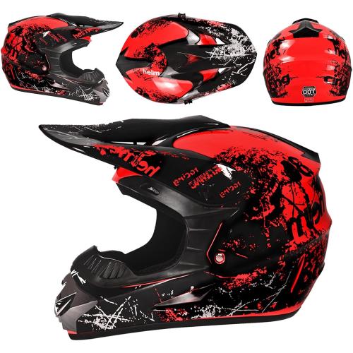 Youth Dirt Bike Helmets Fashion Kids Children Motocross, Motorcycle, BMX, ATV, Off-Road, Four Wheeler, Moutain Bike Full Face Helmets Dot Approved (Goggles Gloves Faceshield)