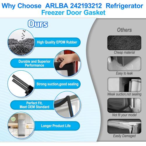 ARLBA 41.9x28.6 242193212 Refrigerator Door Gasket Compatible with Frigidaire,Kenmore,Electrolux Fresh Food Door Gasket Replacement AP5806924 PS9493822 FFHT1821QS Black -Stops Air Leaks & Frost