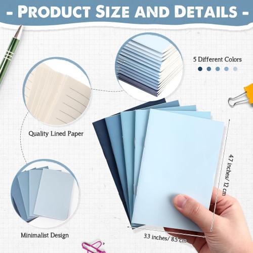 Mini Notebooks with Ballpoint Pens Bulk, 20 Set, Blue Series Colors