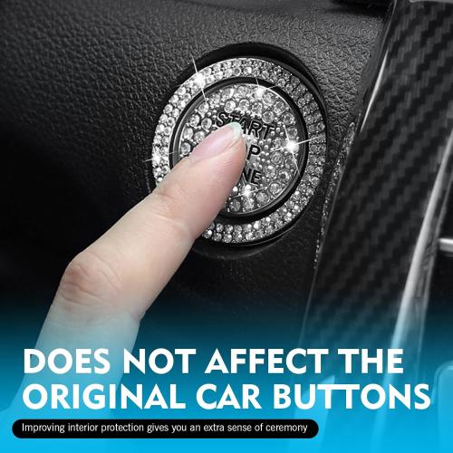 Crystal Rhinestone Car Engine Stop Decoration Ring Sticker, Sparkling Rhinestone Push Start Button Decorative Cover, Bling Interior Accessories for Women, Universal for Most Car (White)