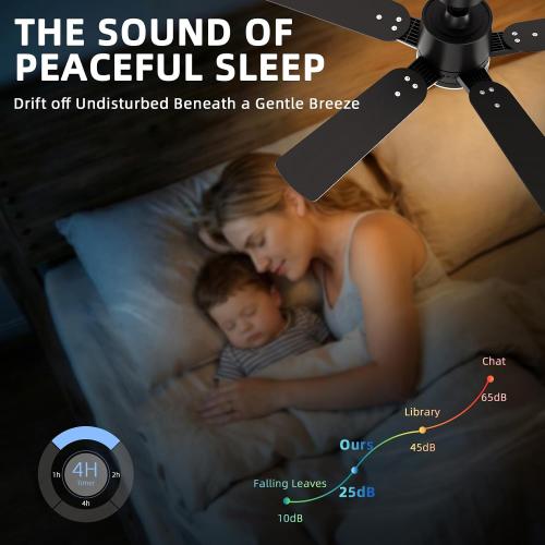52 Inch Ceiling Fans with Lights, Large Ceiling fan with Light and Remote/APP Control, Quick Installation, 3CCT, Dimmable, Noiseless Reversible Motor, 5 Blades Black Ceiling Fan for Outdoor Indoor
