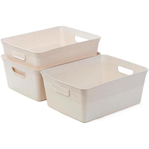 BINO | Plastic Storage Bins, 13 Liter - 3 Pack, Natural | THE BRAIDED COLLECTION | Plastic Bins for Organization | Woven Storage Baskets for Organizing | Pantry Shelf Organizer Basket Container Bin