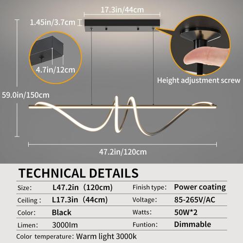 Modern Ceiling Chandelier Light, Anti Flicker Pendant Lamp with Remote Control Dimmable 3 Color Mode & Brightness (Warm Cool Neutral Light) for Kitchen Bar