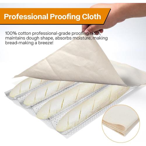 Silver French Baguette Bread Pan Kit, Non-Stick Baguette Tray with Proofing Cloth, Bread Lame for Baking