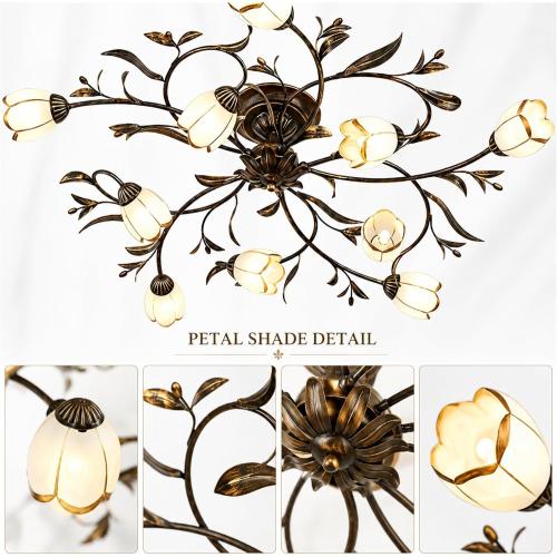 39.5 Inch 10-Lights Branch Shaped Creative Retro Style Flower Vine Ceiling Light Fixtures for Living Room, Bedroom, Kitchen, Study Room