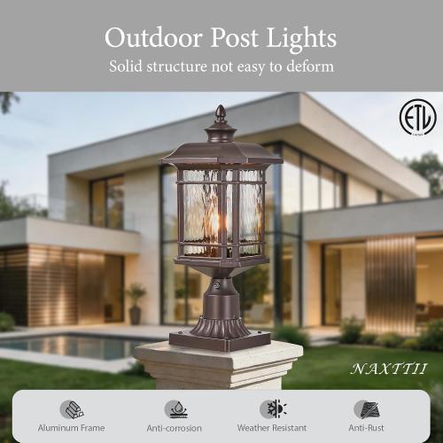 Dusk to Dawn Lamp Posts Outdoor Lighting Waterproof Outdoor Post Lights with Water Ripple Glass 16.5 Inch Height ORB Finish Lamp Post Light Fixture for Yard Patio Pathway Garden E26 Socket
