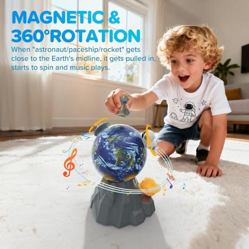 Magnetic Musical Rotating Ball,Space Toys for Kids 3 4 5 6 7 8 9 10 Year Old Boys Girls Sensory Toys for Toddlers Birthday Gifts Educational STEM Toy Playset with Astronauts Rocket Spacecraft Planet