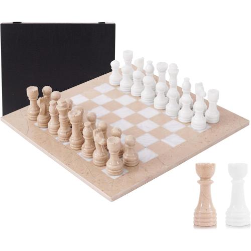 Marble Chess Set for Adults 15 Handmade Verona & White Board Game with 32 Chess Pieces, 2 Extra Queens & Storage Box, Luxury Travel Game – Elegant Home Décor