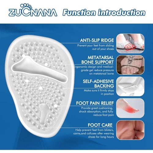 Ball of Foot Cushions, Metatarsal Pads Women (2 Pairs), Non-Slip Heel Inserts for Women, Gel Heel Cushions for Foot Pain Relief and Comfort | One Size Fits Any (Beige & Clear)