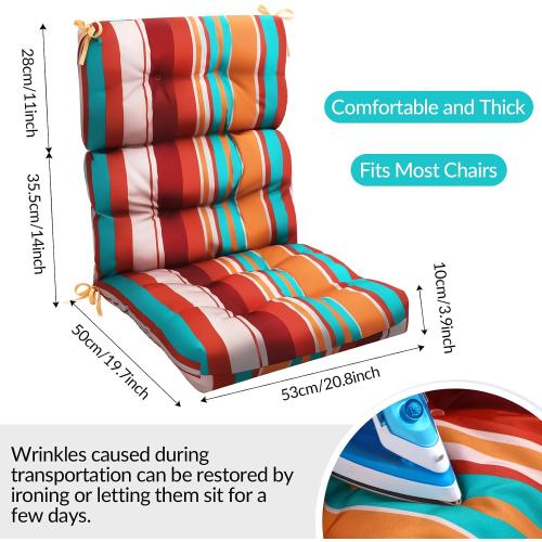 6 Pack High Back Outdoor Chair Cushions Bulk Waterproof Indoor Outdoor Chair Cushion Seat and Back Rocking Chair Cushion Thickened Patio Chair Pad for Indoor and Outdoor (Colorful Strip)