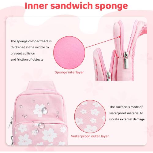 FUNDIARY Pink Carrying Travel Bag for Switch 2/Switch/OLED/Lite with Sakura Design, Portable Accessories with Pink Sakura Shoulder Bag Crossbody Backpack, 12 Game Case Holder and 2 Thumb Caps