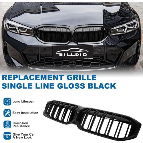 G20 Grill - Black Kidney Grille Compatible With 2023-IN BMW 3 Series G20 320i/330e/330i/M340i ABS Double Slat Gloss Black