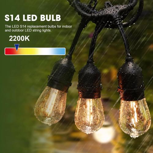 GvvooHome LED S14 Replacement Light Bulbs for Outdoor String Lights, 1W Shatterproof Edison Light Bulbs for Outside Patio Garden, E26 Standard Base, Dimmable, 2200K Warm White, 15 Pack