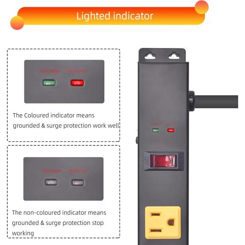 10 Outlet Long Power Strip Surge Protector, Heavy Duty Industrial Metal Power Strip 6 Feet, Wall Mountable, for Work Bench, Shop, Garage, Black (1000 Joules)