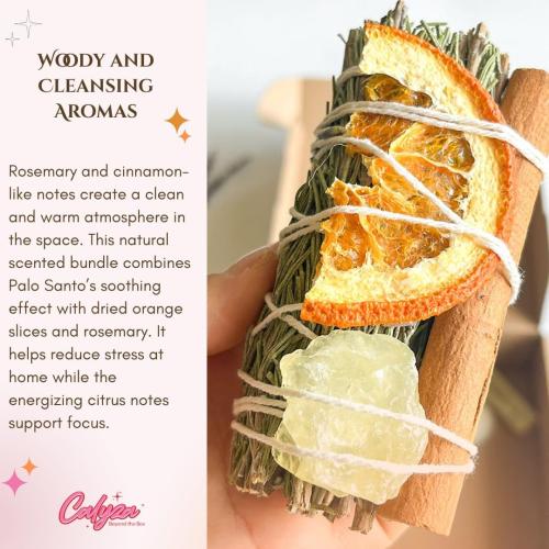 Calyza 7 Pcs Sage Smudge Kit – 4 Rosemary Palo Santo Bundles, Citrine Crystal Point & Candle, Lavender & Palo Santo Kit Sage kit for Meditation & Yoga Spiritual Healing - Home Energy Cleansing