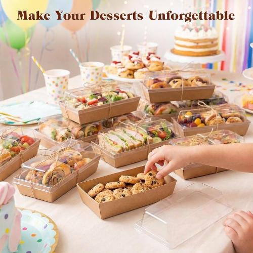 VGOODALL 48PCS Charcuterie Boxes, To Go Food Container Small Paper Bakery Boxes Treat Box with Clear Lid for Sandwich Dessert Cake Slice