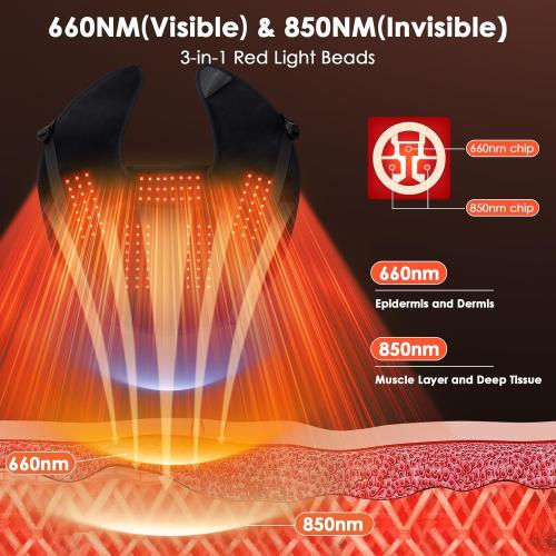 Color Black Red Light Therapy Neck Shoulder,Rechargeable Infrared Light Therapy Device for Body with Vibration and Timer,Wearable 660nm&850nm Red Light Therapy Wrap Pads for Body at Home
