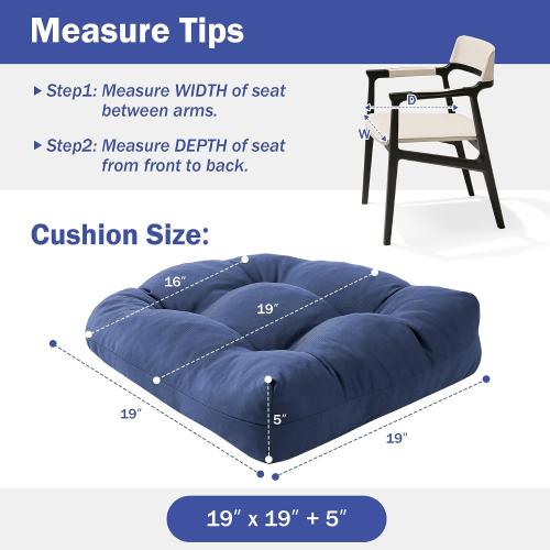 4pk Outdoor Chair Cushions Patio Chair Cushions with Ties, 19x19 Tufted Outdoor Seat Cushions, Waterproof Patio Furniture Cushions, Outdoor Dining Chair Pads, Navy