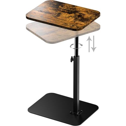 Side Table Sofa Tray for Couch Heavy Metal Base Swivel/Adjustable Height, Sofa Bed Bathroom Study TV Tray C Shaped End Table Food Snack Trays for Eating