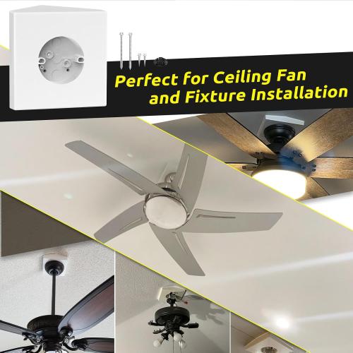 Fan Mounting Box, Ceiling Fan Mounting Bracket, Ceiling Fan Mounting Box, Ceiling Fan Mounting Kit, Fan Mounting Bracket, Fits Cathedral Ceiling Angles of 80° or Up, White,1-Pack