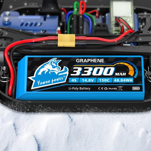 Yowoo 2 Packs 4S Lipo Battery 14.8V 3300mAh 150C Graphene Battery with XT60 Plug for Mikado Goblin Align 550 600 Series Helicopter RC Airplane Boat UAV Drone FPV Car Truck Boat (EC3/T/TR/Tamiya)
