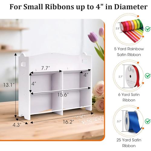 Stackable Small Roll Ribbon Storage Organizer Rack, Wall-Mountable Ribbon Holder Rack for Craft Room, Desktop Ribbon Spool Holder for Ribbons up to 4 in Diameter