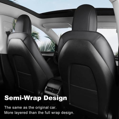 Tesla Model Y Car Seat Covers Nappa Leather Car Interior Seat Airbag Compatible Cushion Cover Full Set Custom Fit 2024 2023 2022 2021 2020, Nappa Black