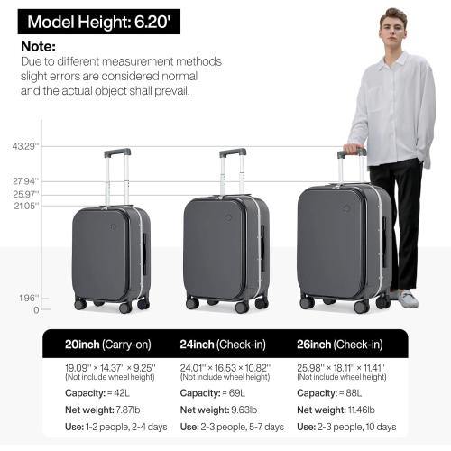 Grey mixi 20 Inch Carry On Luggage 22x14x9 Airline Approved PC Hard Shell Suitcase Top Opening Aluminum Frame Travel Suitcases with Wheels, Rock Gray