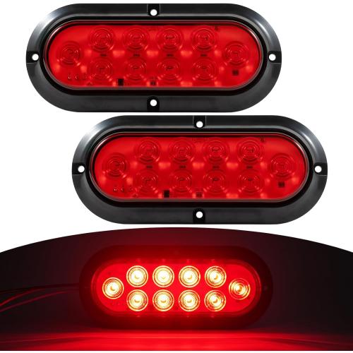 2Pcs 6 Oval LED Trailer Lights Kit 10 LED Marker Lights, Brake Lights, Stop/Turn Signals Waterproof Utility Tail Lights for Trucks, Trailers, RVs, Boats