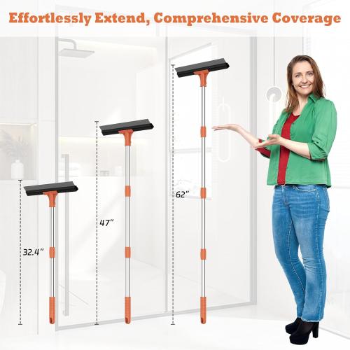 Floor Squeegee for Concrete Floor,18 Large Heavy Duty Squeegee for Floor, Rubber Broom with 62 Long Handle for Bathroom Tile, Garage Concrete, Deck, Shower Glass, Window Cleaning